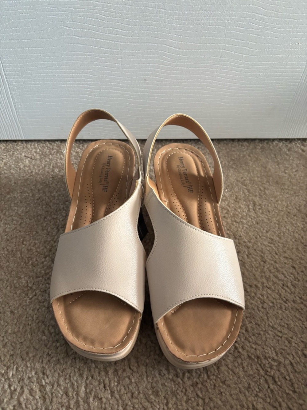Women’s Cream Slingback Platform Sandals - Comfort Footbed